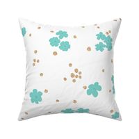 Teal Gold Forget-me-not Floral Pattern | Medium Scale