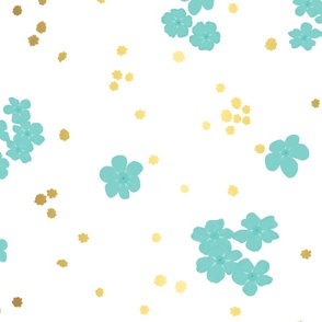 Teal Gold Forget-me-not Floral Pattern | Large Scale