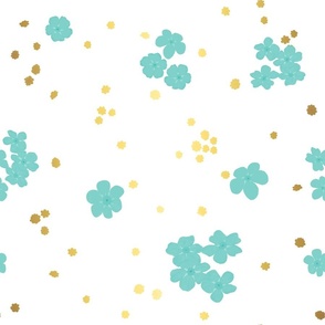 Teal Gold Forget-me-not Floral Pattern | Medium Scale