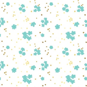 Teal Gold Forget-me-not Floral Pattern | Small Scale