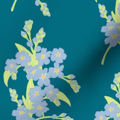 Forget-me-not Flower on Jade Blue | Medium Scale