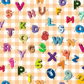 289. Cheerful alphabet on light orange checkers -large