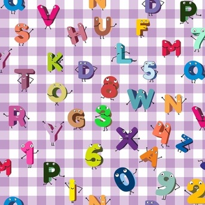 291.Cheerful alphabet on liliac checkers -large