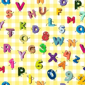 293. Cheerful alphabet on yellow checkers 