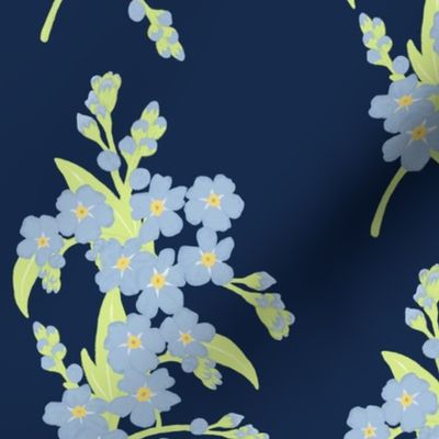 Forget-me-not Flower on French Navy | Medium Scale