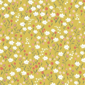 295. Spring flowers on mimosa yellow background