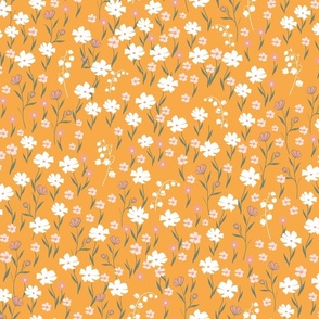 300. ditsy spring flowers on orange background