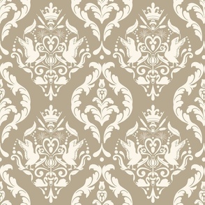 361. victorian damask on Fields of Rye, Hex: #B7A990