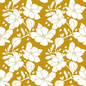 457. Magnolia Flowers in spring, mustard background
