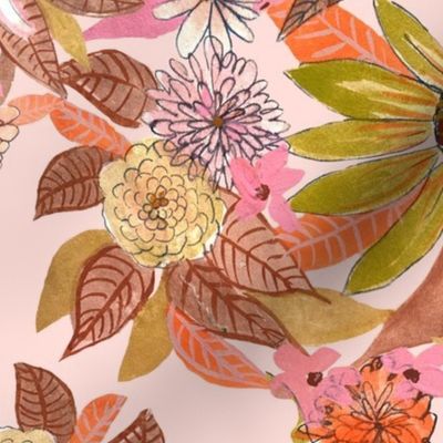 Autumn Burnt Sienna and Pink Floral // Light Peachy Pink