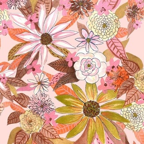 Autumn Burnt Sienna and Pink Floral // Light Peachy Pink