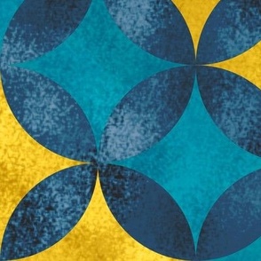 Batik Petals in Yellow Steel Blue and Turquoise 