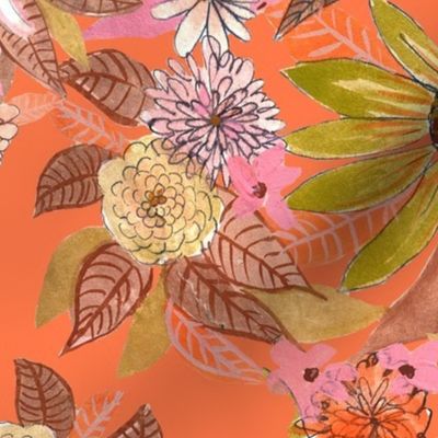 Autumn Burnt Sienna and Pink Floral // Persimmon 