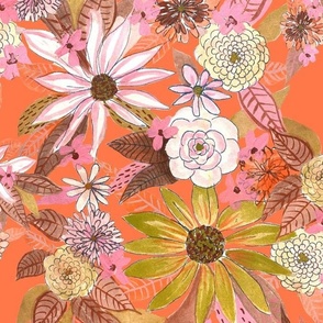 Autumn Burnt Sienna and Pink Floral // Persimmon 