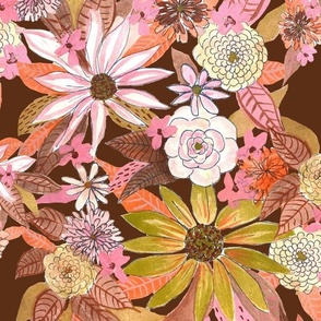 Autumn Burnt Sienna and Pink Floral // Raw Umber