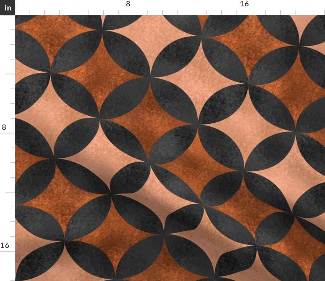 Batik Petals in Brown Beige and Charcoal Gray