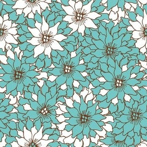 Hand Drawn Flowers In July - Turquoise.
