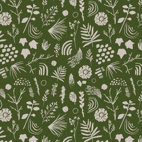 Hand-drawn plants on green background