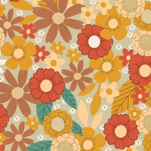 70s floral -Beige_large scale