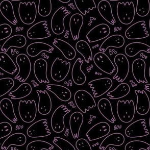 Small - Black and Purple Line Ghosts - Cute Halloween Pattern for Kids