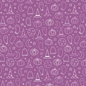 Small - Purple Cute Halloween Line Drawing Pattern for Kids