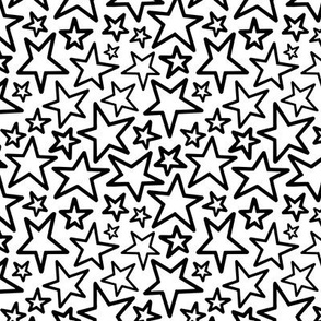 Small - Black and White Hand Drawn Stars Pattern for Kids