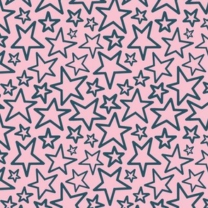Small - Pink and Blue Hand Drawn Stars Pattern for Kids