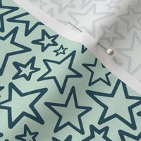 Small - Green Hand Drawn Stars Pattern for Kids