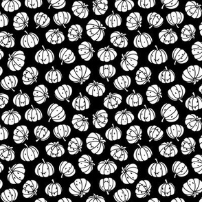 Small - Cute Pumpkin with Faces in Black and White Background Pattern