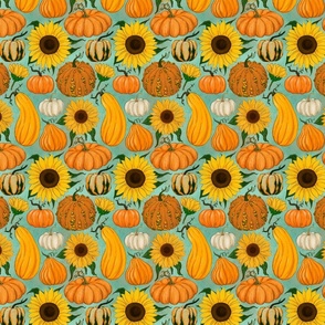 Pumpkin Harvest small on teal 