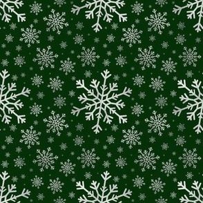 Pretty Winter Silver Gray Snowflake Pattern Green Background