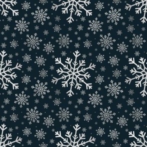Pretty Winter Silver Gray Snowflake Pattern Navy Background