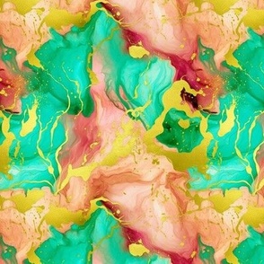 MARBLED ALCOHOL INK MIX MELT GREEN CORAL GOLD FLWRHT