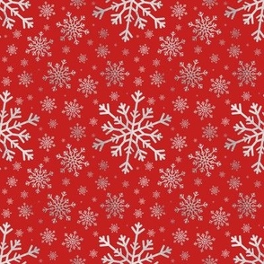 Pretty Winter Silver Gray Snowflake Pattern Red Background
