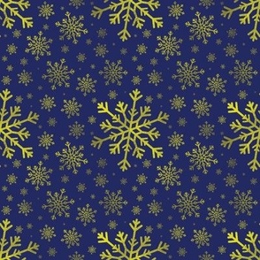 Pretty Winter Yellow Gold Snowflake Pattern Blue Background
