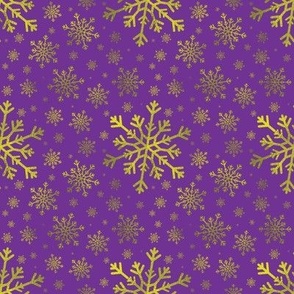 Pretty Winter Yellow Gold Snowflake Pattern Purple Background