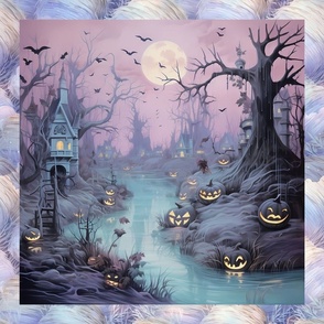 Panel 5 halloween landscape purple aqua FLWRHT