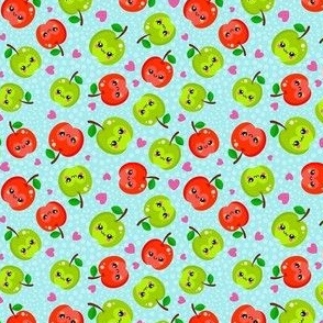 Small Scale You Are The Apple of My Eye Red and Green Kawaii Face Apples