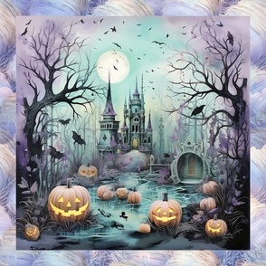 Panel 2 halloween landscape purple aqua FLWRHT