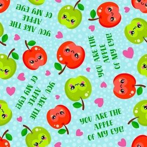 Large Scale You Are The Apple of My Eye Red and Green Kawaii Face Apples