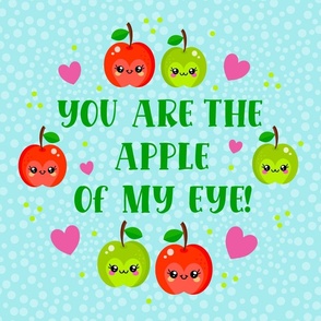 18x18 Panel for Throw Pillow or Cushion Cover Kawaii Face Red and Green Apples You Are the Apple of My Eye
