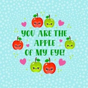 6" Circle for Embroidery Hoop or Quilt Square You Are the Apple of My Eye Kawaii Red and Green Apples
