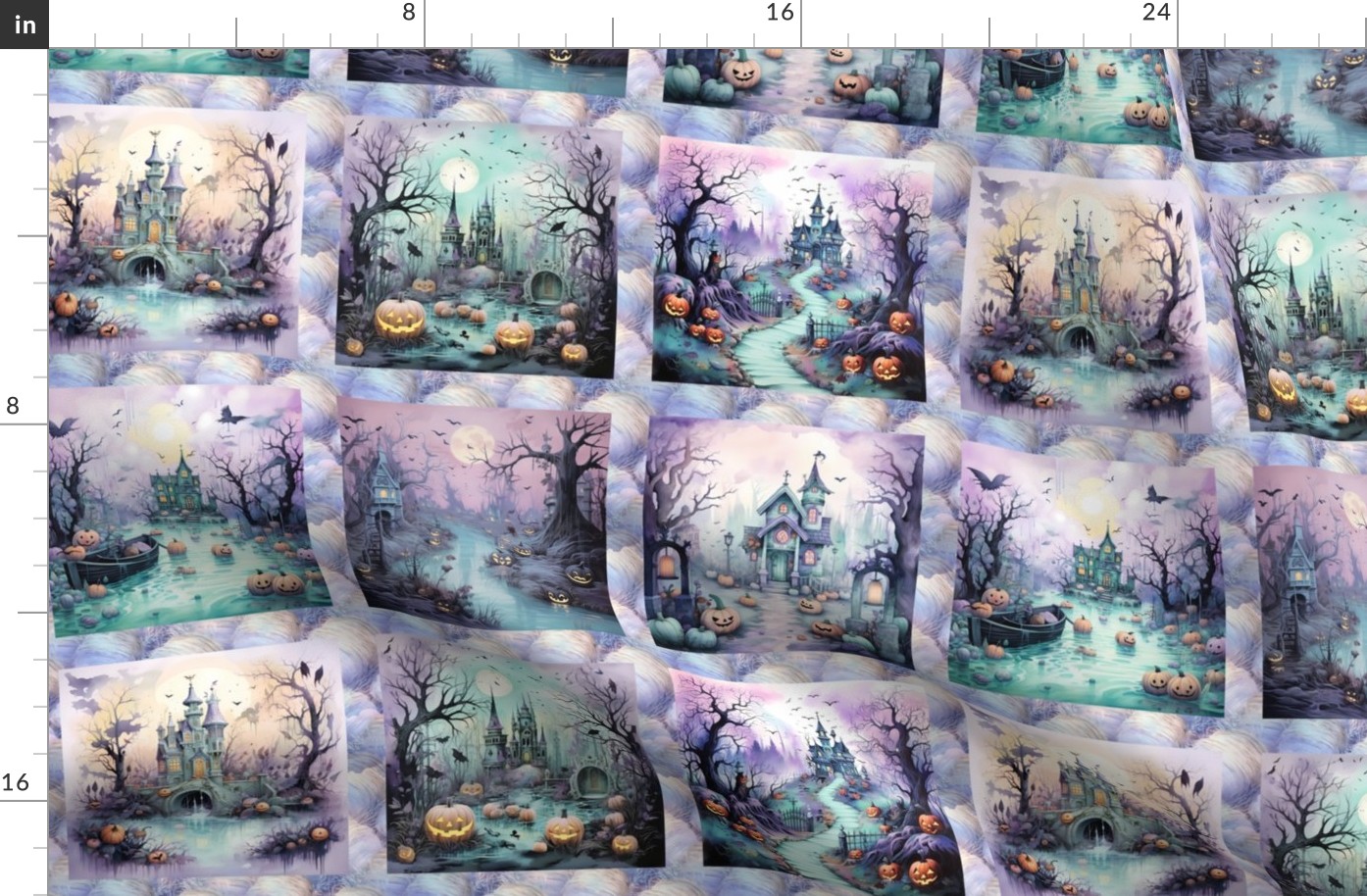 SMALL 6"x6" checkerboard Panel six halloween landscape purple aqua FLWRHT
