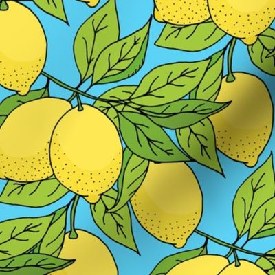 Large Lemon Pattern on Blue