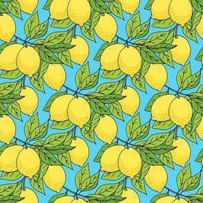 Large Lemon Pattern on Blue