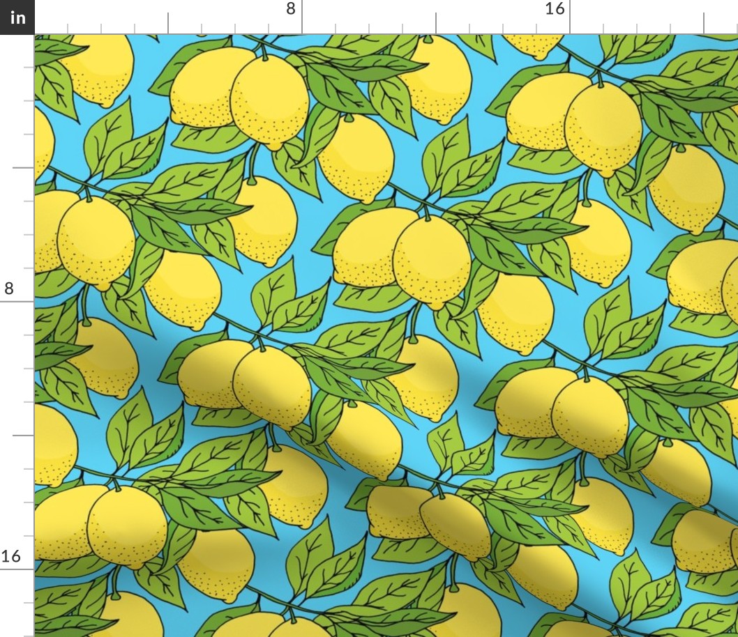 Large Lemon Pattern on Blue