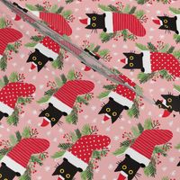 Cute black cat in Christmas stocking xmas fabric  small scale WB22