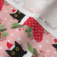 Cute black cat in Christmas stocking xmas fabric  small scale WB22