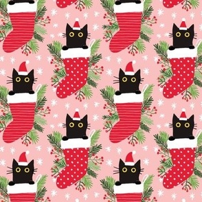 Cute black cat in Christmas stocking xmas fabric  small scale WB22