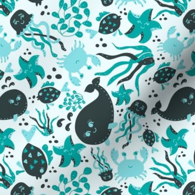 Teal green Ocean animals - Large Scale